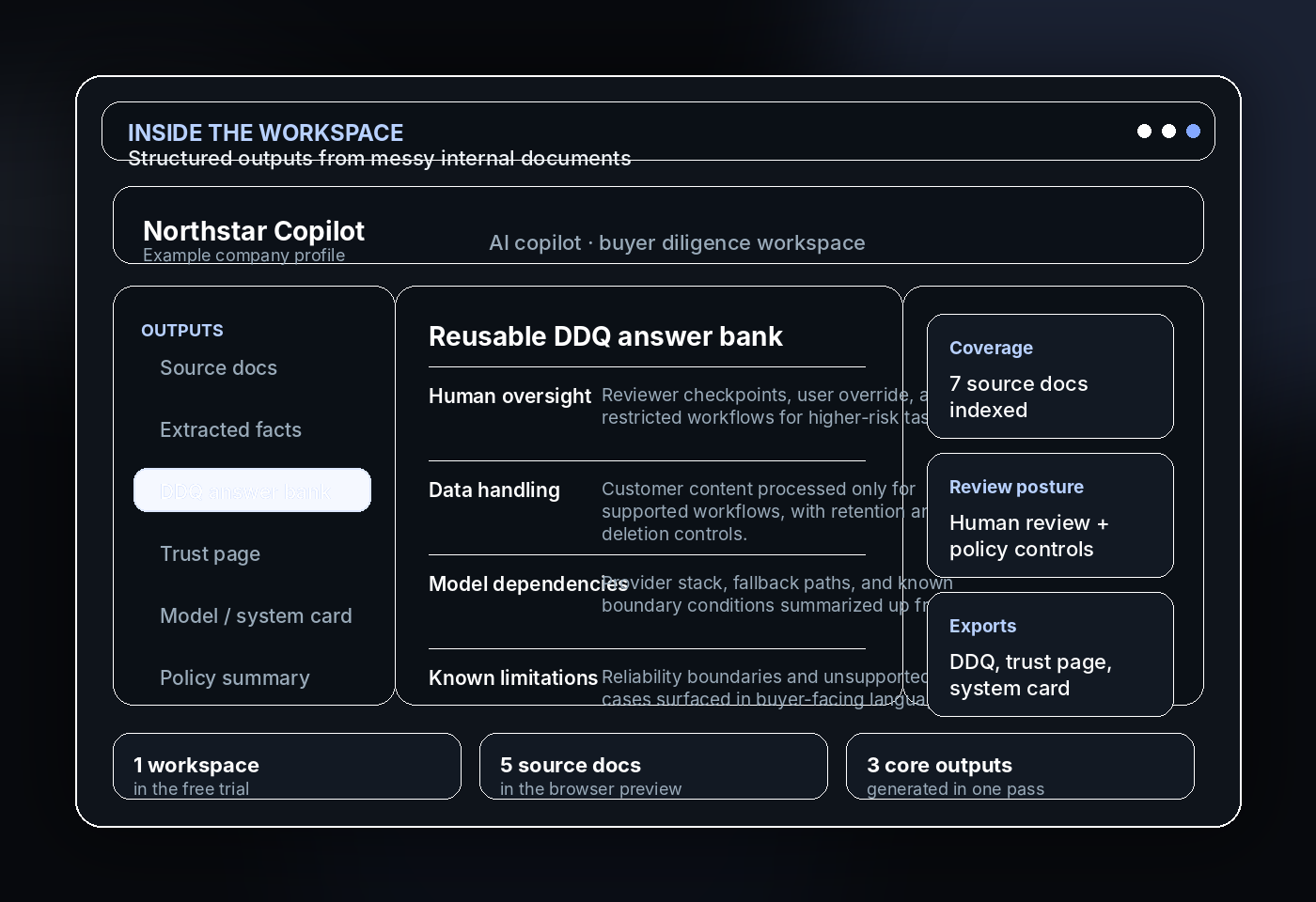 DiligenceFox sample workspace preview